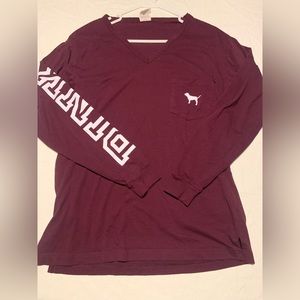 Victorea Secret PINK V neck maroon sweater/long sleeve